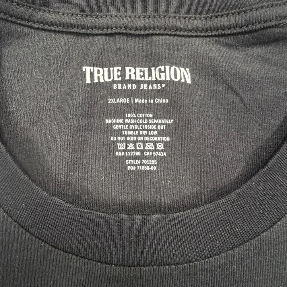 True Religion Men T Shirt 2XL Black Short Sleeve Buddha Logo Retail $62